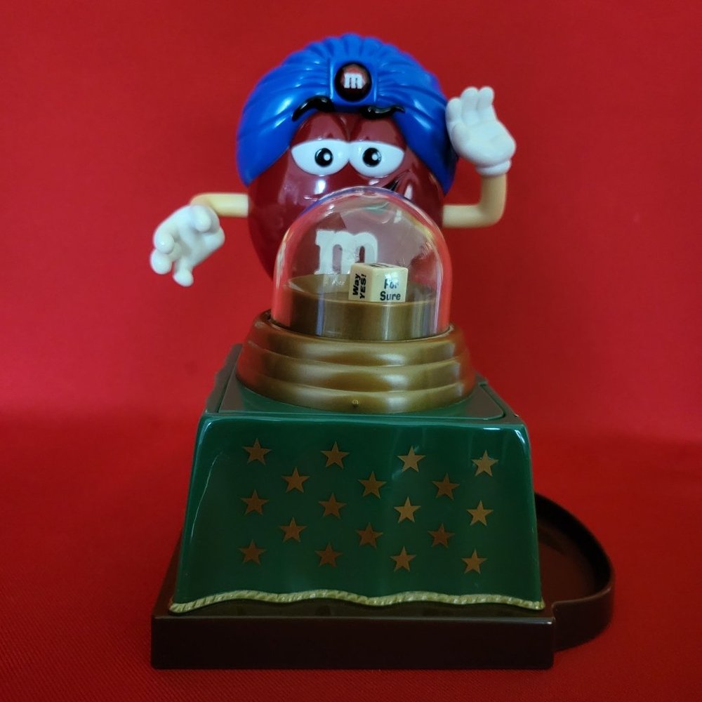 Fortune Teller M&M Candy Dispenser Red MM Blue Hat Green Table